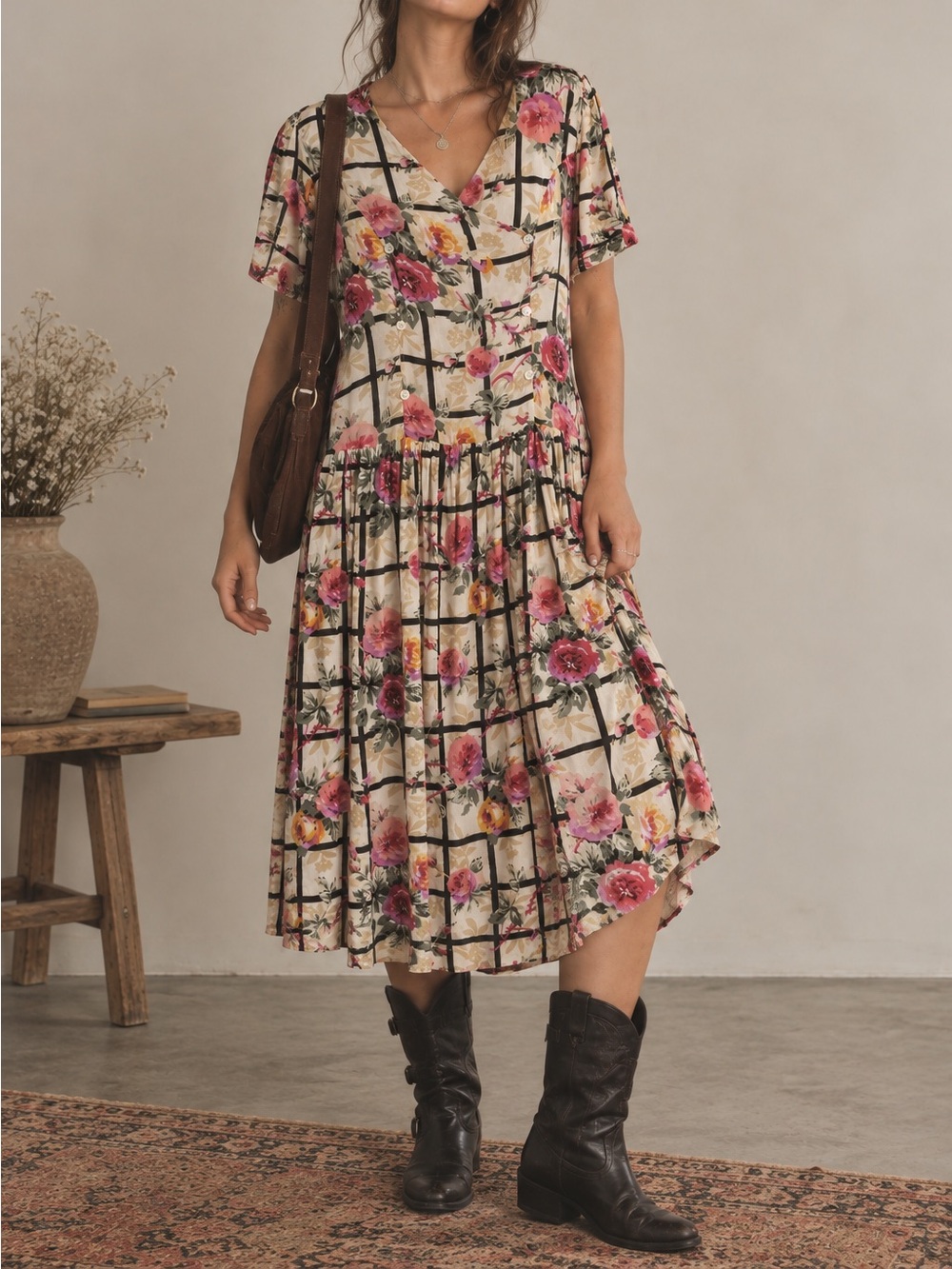 Vintage - Floral Midi Dress